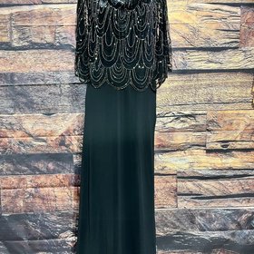 Jkara Black Beaded Overlay Top Gown, Size 12