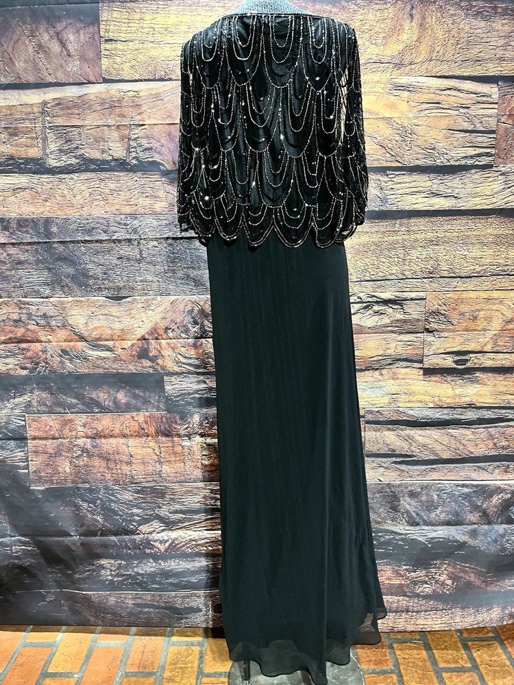 Jkara Black Beaded Overlay Top Gown, Size 12