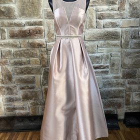 Nicole Miller Champagne Gown with Jewel Belt and Pockets, Size 2