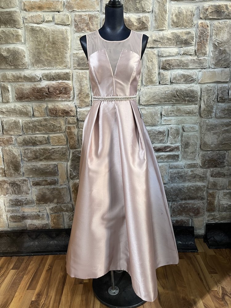 Nicole Miller Champagne Gown with Jewel Belt and Pockets, Size 2