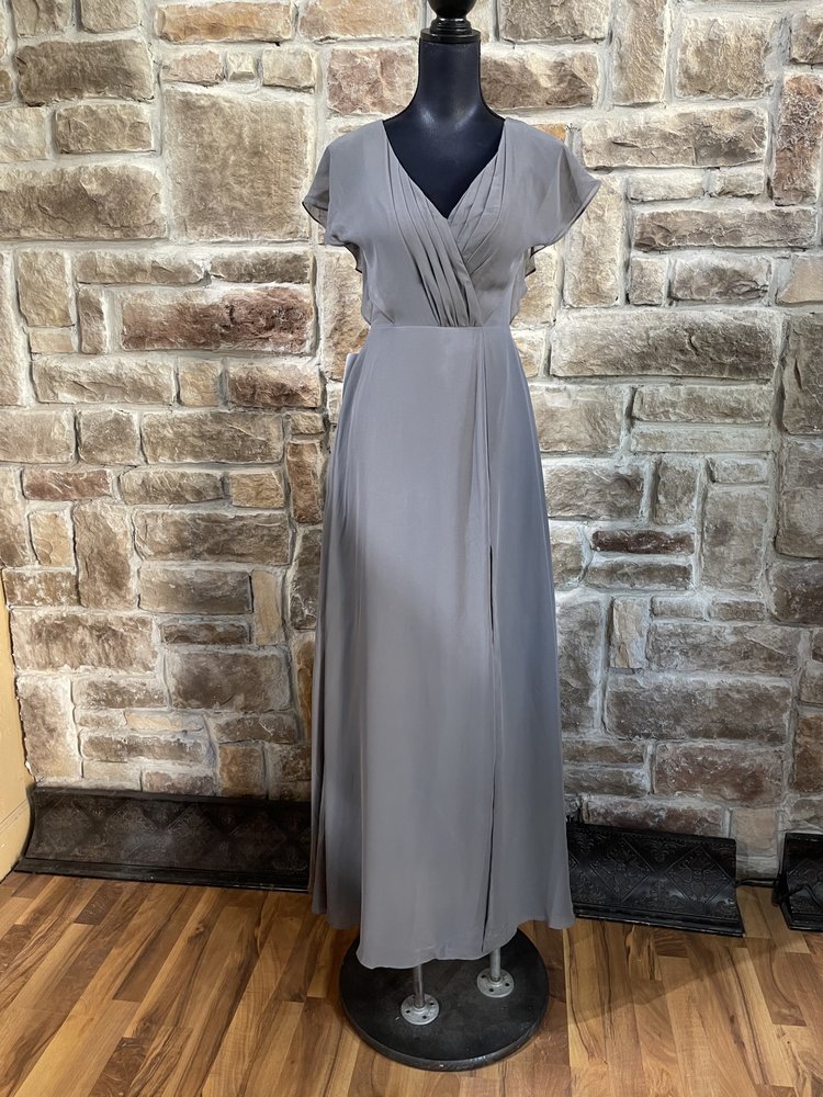 Azazie Gray Fog Chiffon A-Line Gown, Size 0