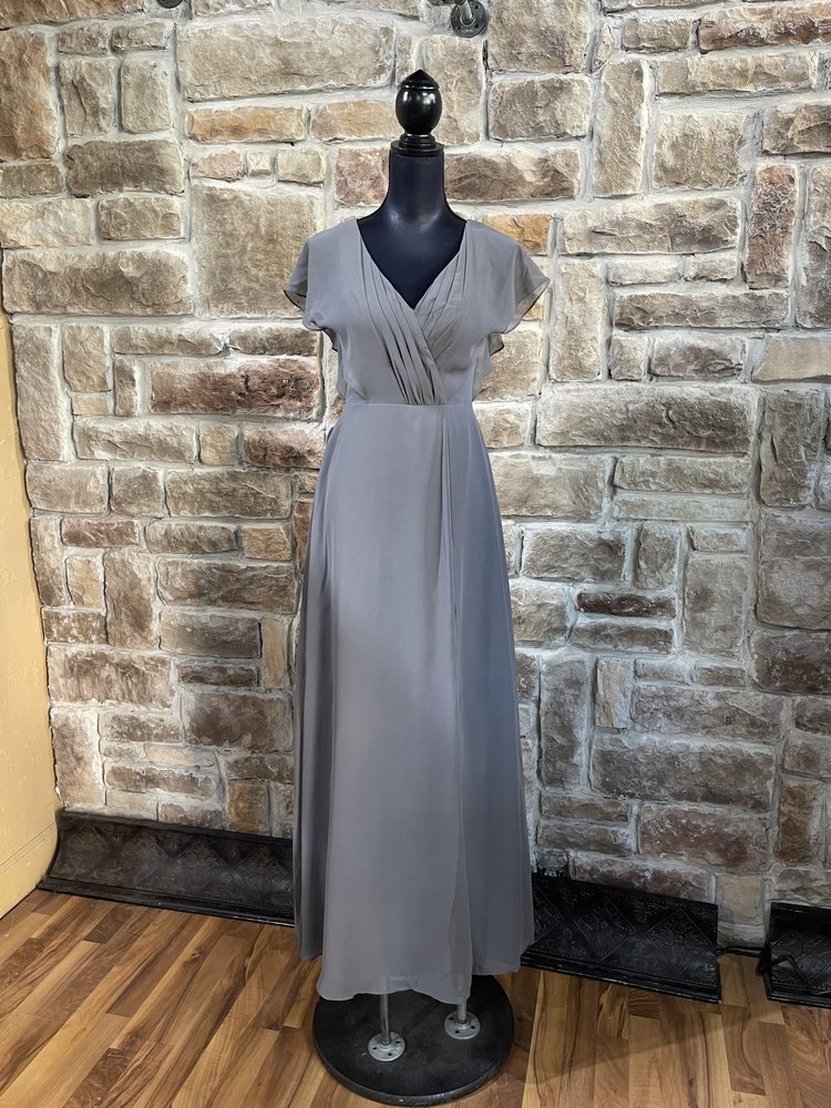 Azazie Gray Fog Chiffon A-Line Gown, Size 0