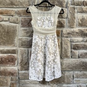 Moulinette soeurs Ivory and Beige Lace Dress with Nude Underlay, Size 0