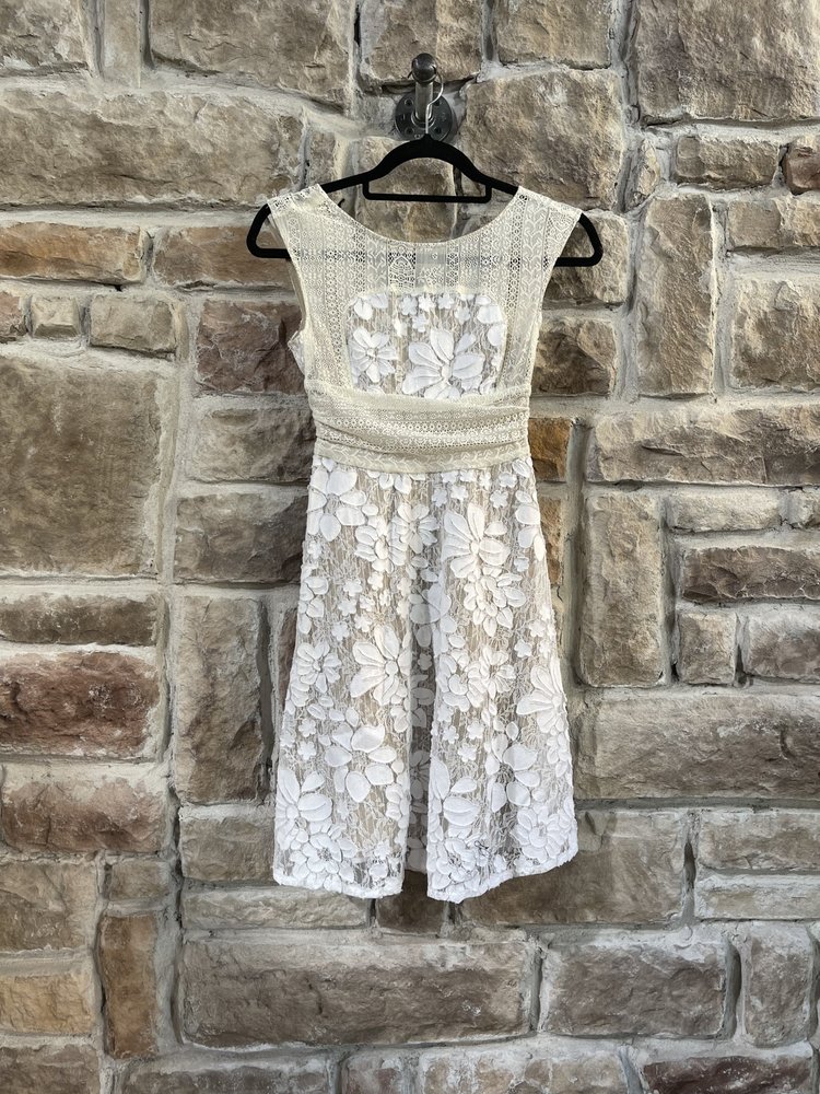 Moulinette soeurs Ivory and Beige Lace Dress with Nude Underlay, Size 0