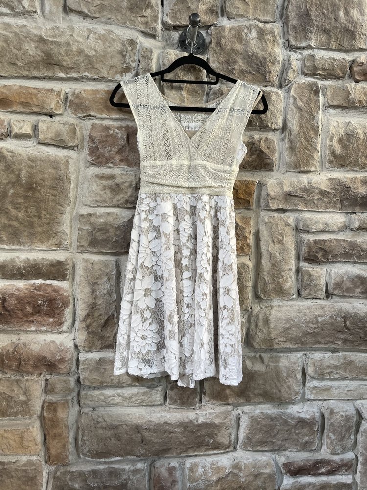 Moulinette soeurs Ivory and Beige Lace Dress with Nude Underlay, Size 0