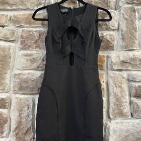 Bebe Black Criss Cross Front Stretch Bodycon Dress, Size XXS