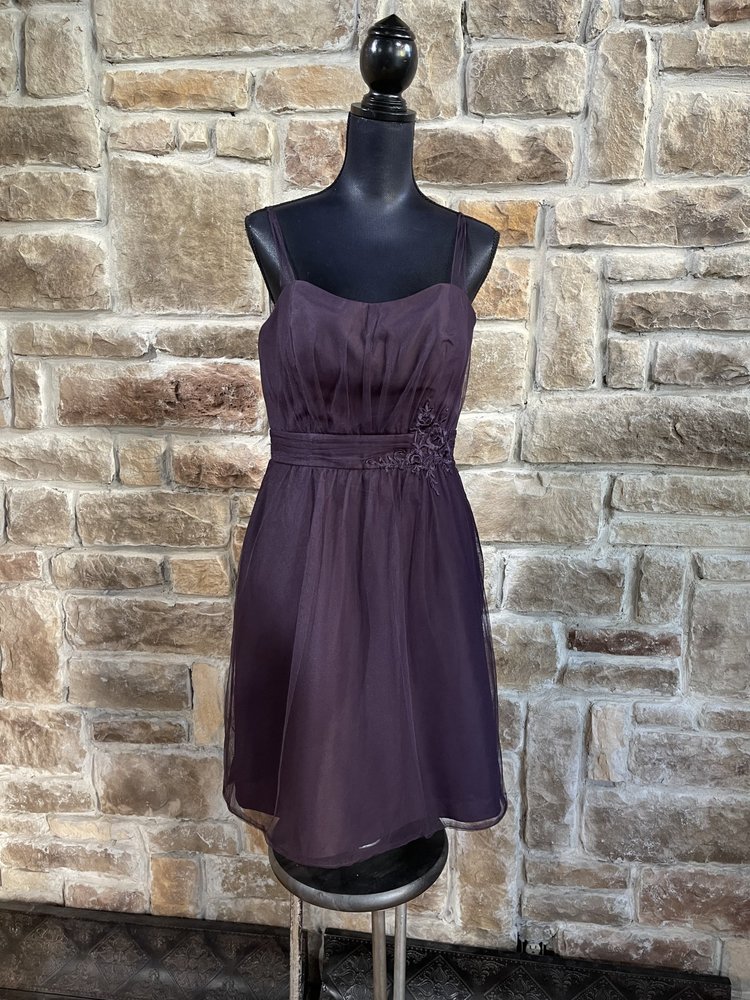 Alfred Angelo Purple Tulle Overlay Dress with Embroidered Flower Trim, Size 12