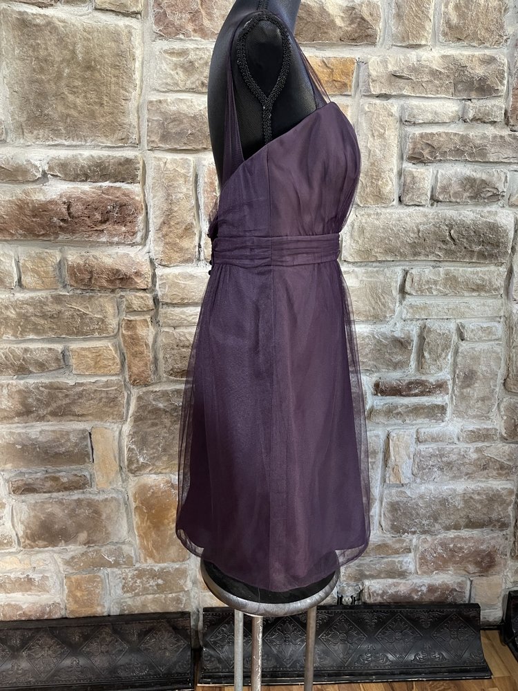 Alfred Angelo Purple Tulle Overlay Dress with Embroidered Flower Trim, Size 12