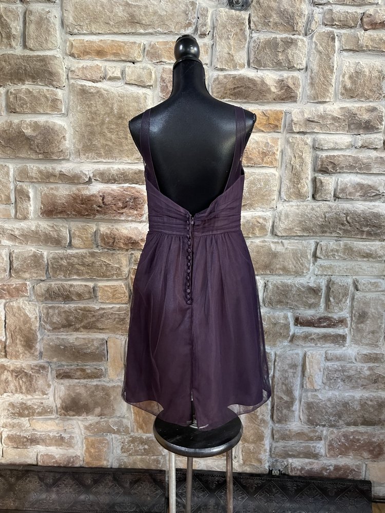 Alfred Angelo Purple Tulle Overlay Dress with Embroidered Flower Trim, Size 12