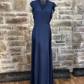Lulus Navy Flutter Sleeved Wrap Gown,  Size XL