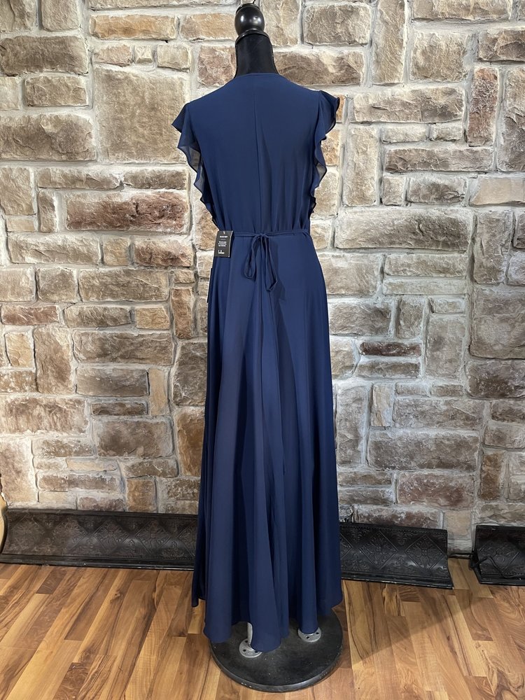 Lulus Navy Flutter Sleeved Wrap Gown,  Size XL