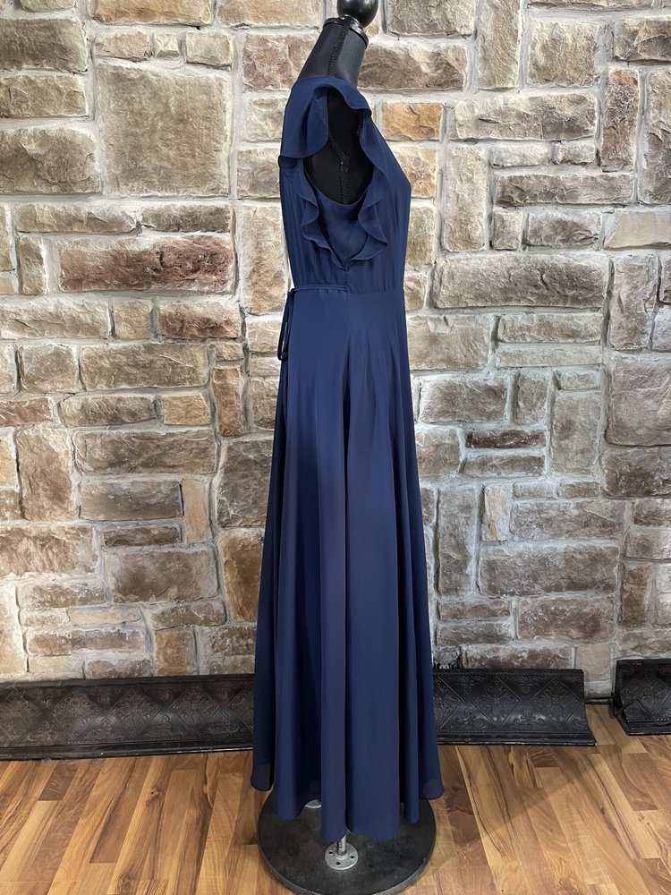 Lulus Navy Flutter Sleeved Wrap Gown,  Size XL