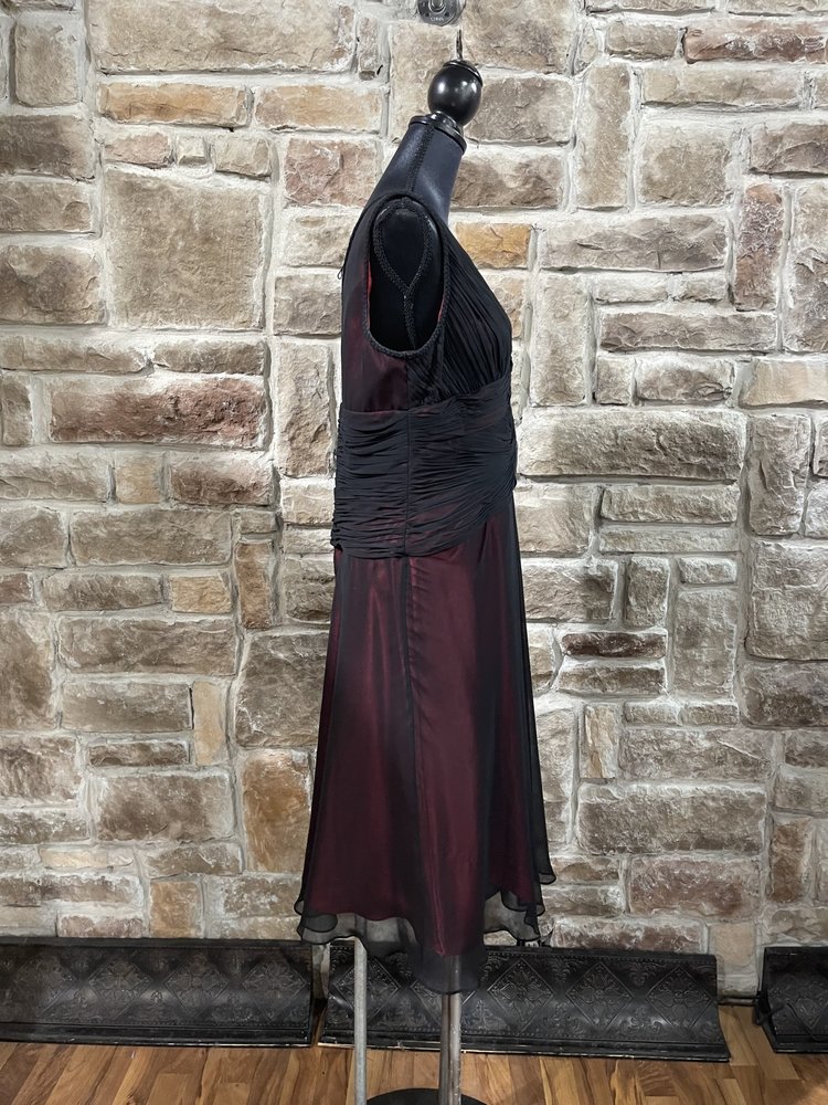 Adrianna Papell Black with Red Underlay Ruched Dress, Size 16