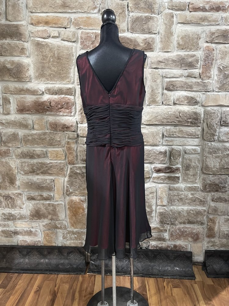 Adrianna Papell Black with Red Underlay Ruched Dress, Size 16
