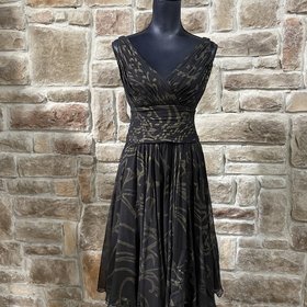 Tadashi Black with Gold Print Ruched Dress, Size 6