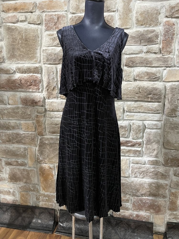 Halston Black Velvet with Burn-out Print, Size 8