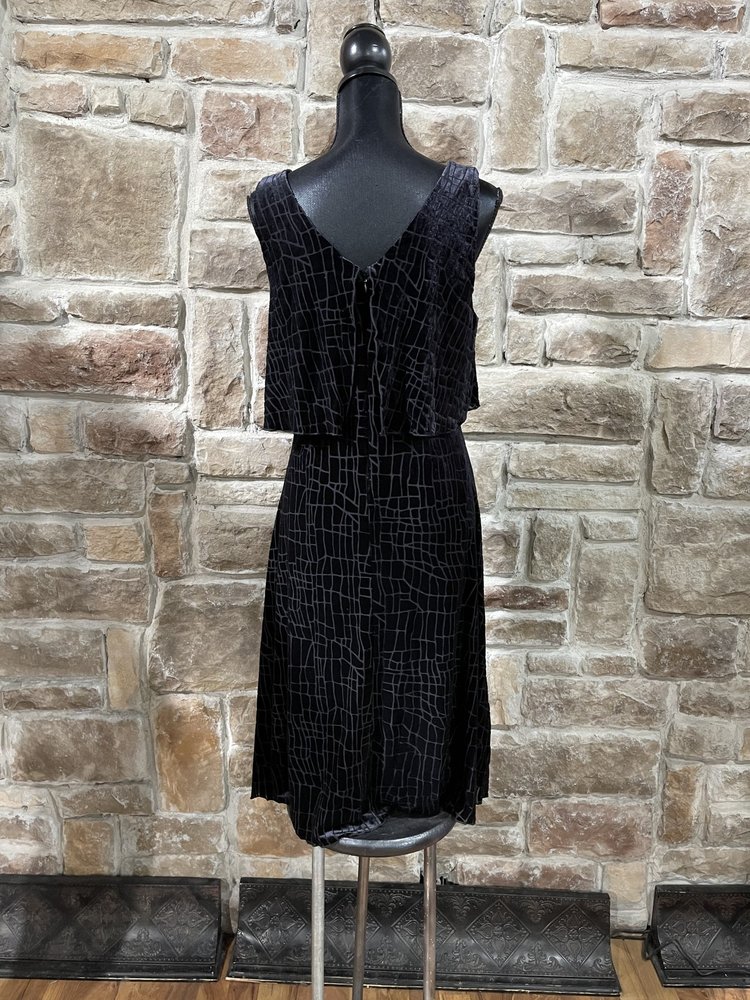 Halston Black Velvet with Burn-out Print, Size 8