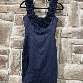 Maggy London Navy Print Dress with Ruffled Trim, Size 2