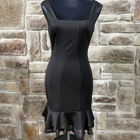 Lulus Black Stretchy Dress with Ruffled Hem, Size S