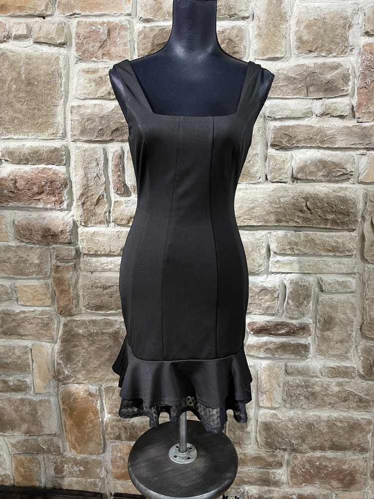Lulus Black Stretchy Dress with Ruffled Hem, Size S