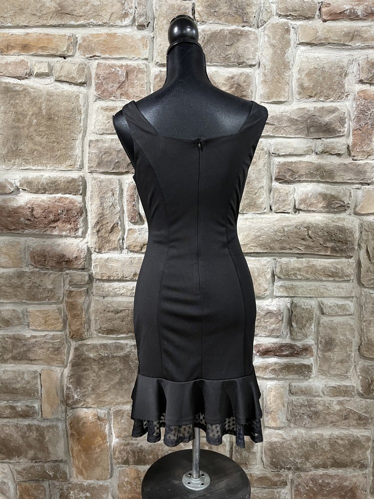 Lulus Black Stretchy Dress with Ruffled Hem, Size S
