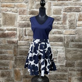 Miusol Navy Tank Dress with Floral Print Skirt, Size M