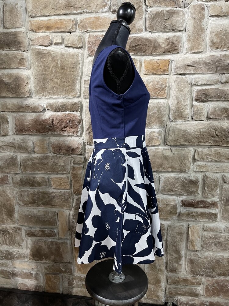 Miusol Navy Tank Dress with Floral Print Skirt, Size M