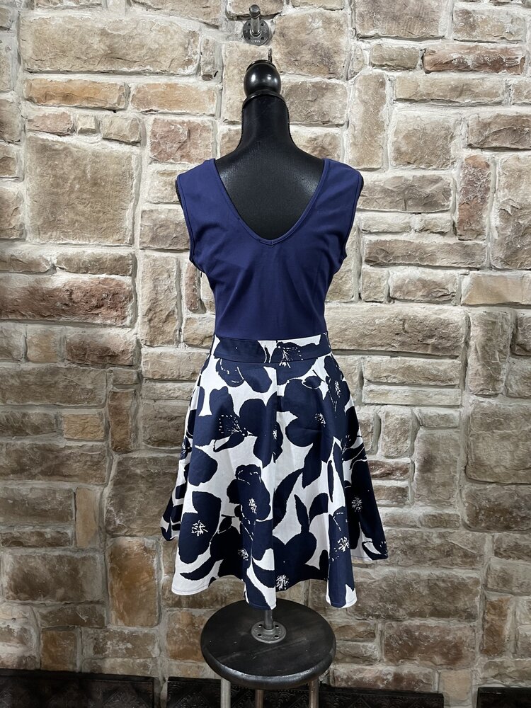 Miusol Navy Tank Dress with Floral Print Skirt, Size M
