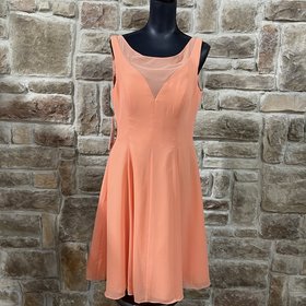 Azazie Peach Chiffon Sleeveless Dress, Size 12