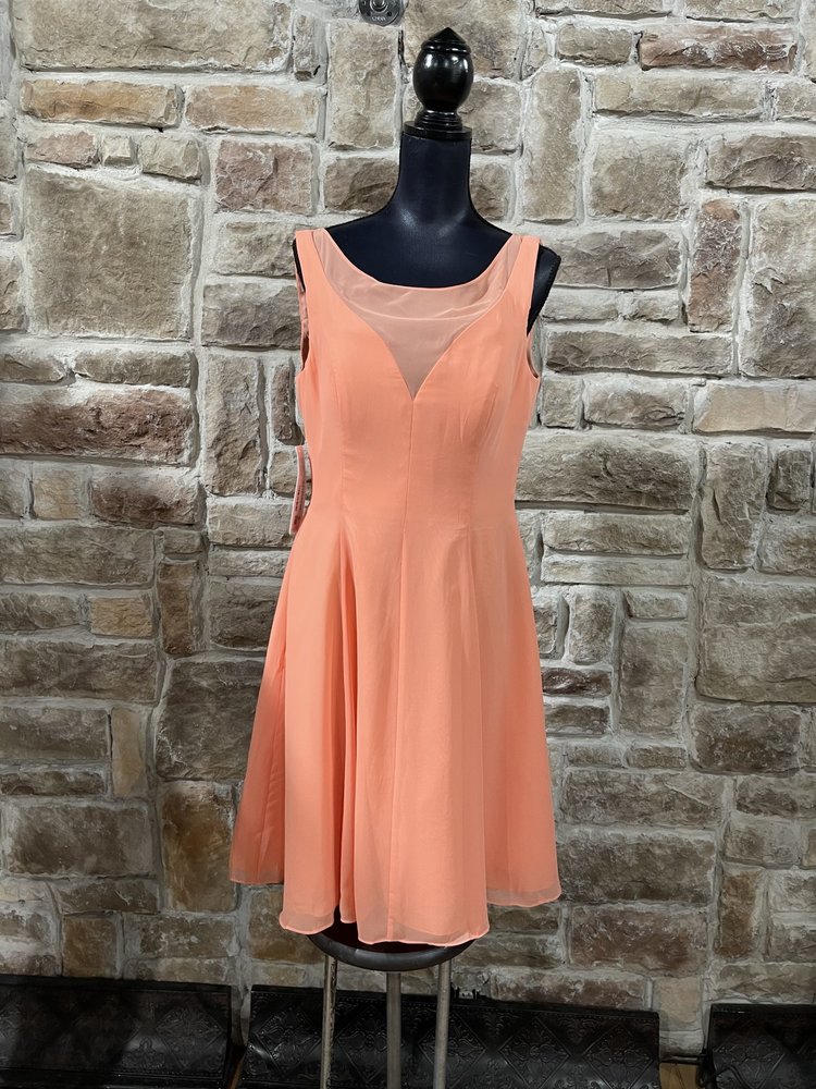 Azazie Peach Chiffon Sleeveless Dress, Size 12