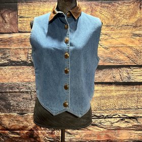 Double D Ranch Denim Vest with Leather Collar, Size M