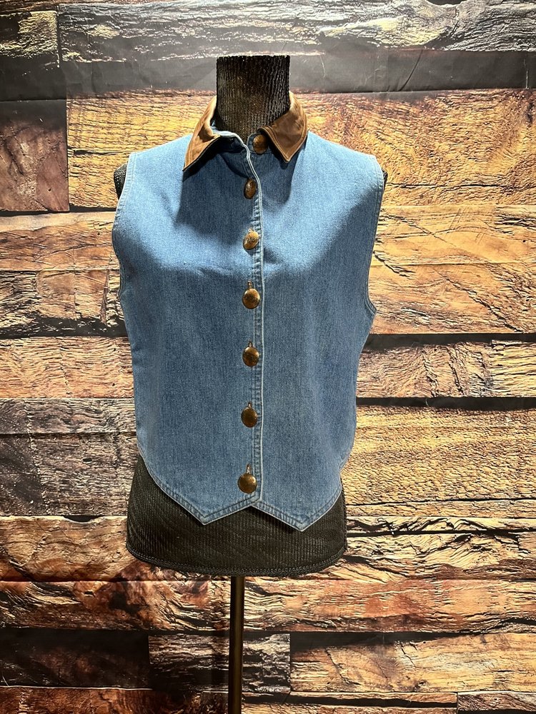 Double D Ranch Denim Vest with Leather Collar, Size M