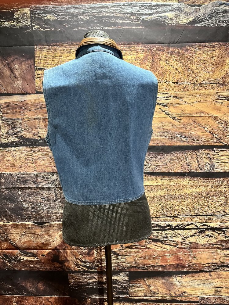 Double D Ranch Denim Vest with Leather Collar, Size M