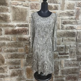 Pisarro Nights Silver Beaded Long Sleeved Dress, Size 12