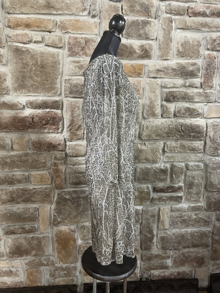 Pisarro Nights Silver Beaded Long Sleeved Dress, Size 12