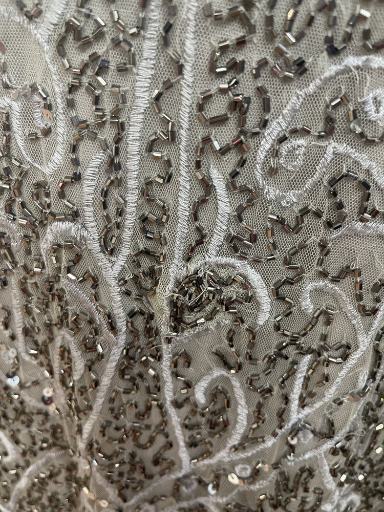 Pisarro Nights Silver Beaded Long Sleeved Dress, Size 12