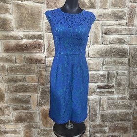 Ivy & Blu Blue and Aqua Lace Overlay Dress, Size 6