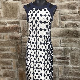 I Le Navy and White Circle Print Dress, Size 6