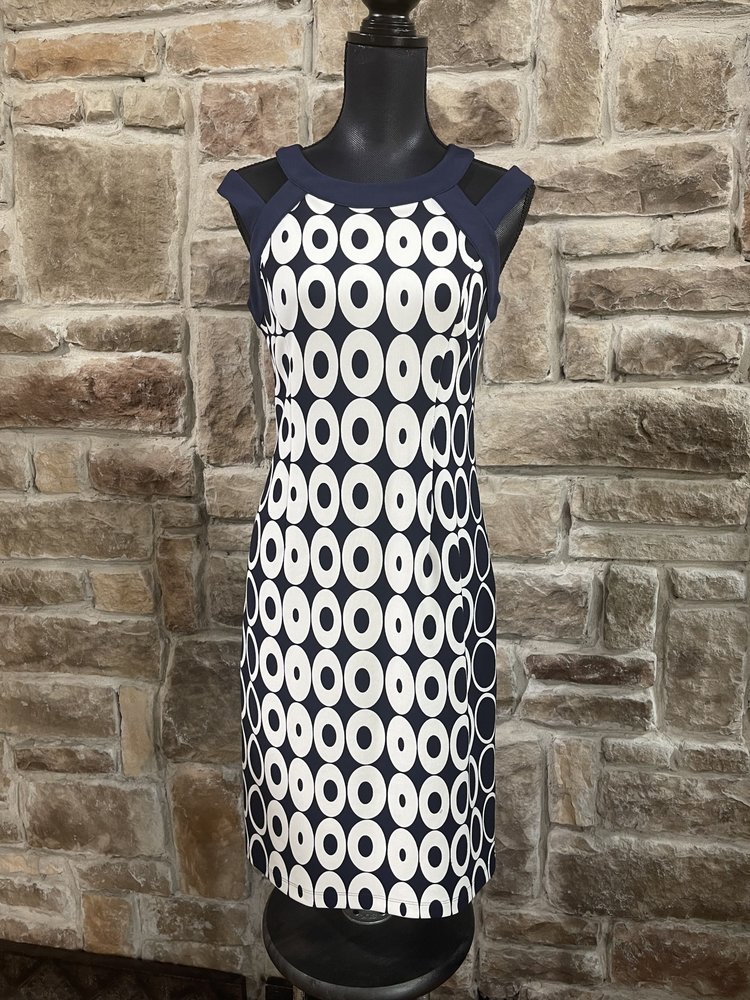 I Le Navy and White Circle Print Dress, Size 6