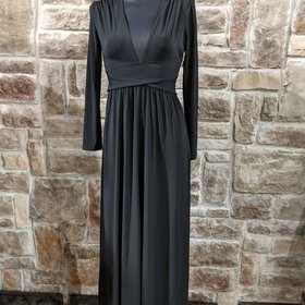 Halston Heritage Black Jersey Knit Gown with Bandage Waist, Size M
