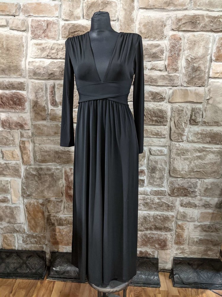 Halston Heritage Black Jersey Knit Gown with Bandage Waist, Size M