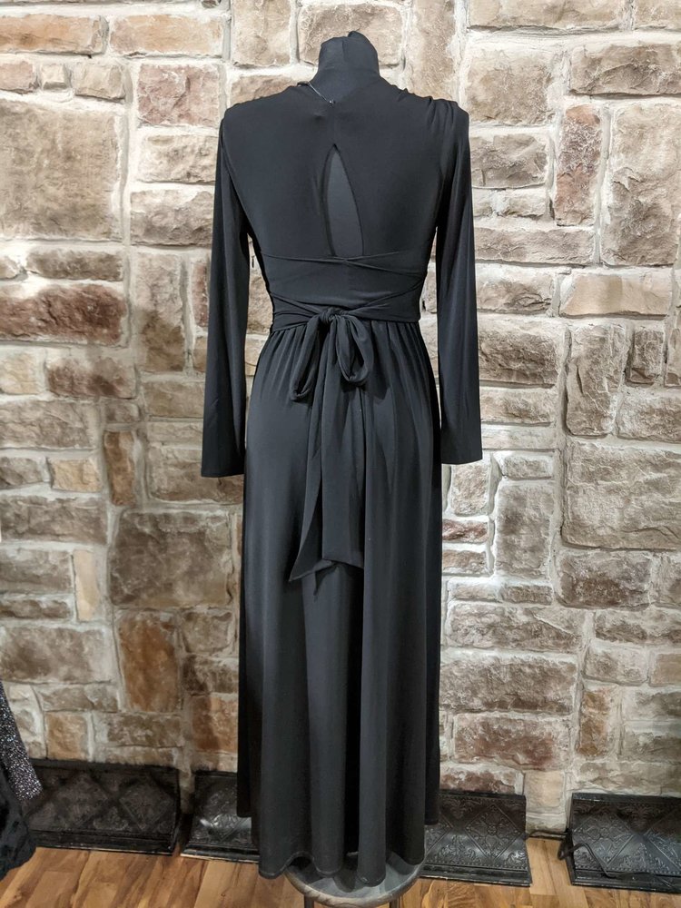 Halston Heritage Black Jersey Knit Gown with Bandage Waist, Size M