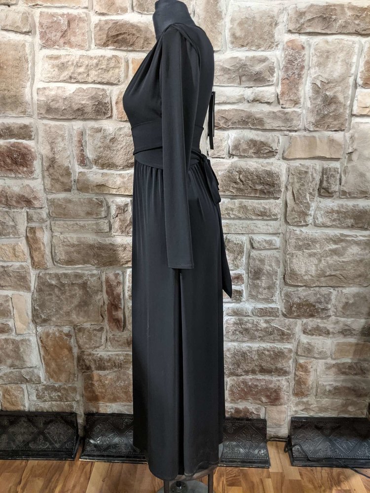 Halston Heritage Black Jersey Knit Gown with Bandage Waist, Size M