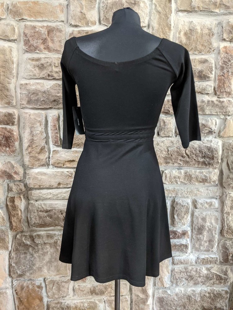 Lulus Black A-Line Dress with Illusion Waist, Size M