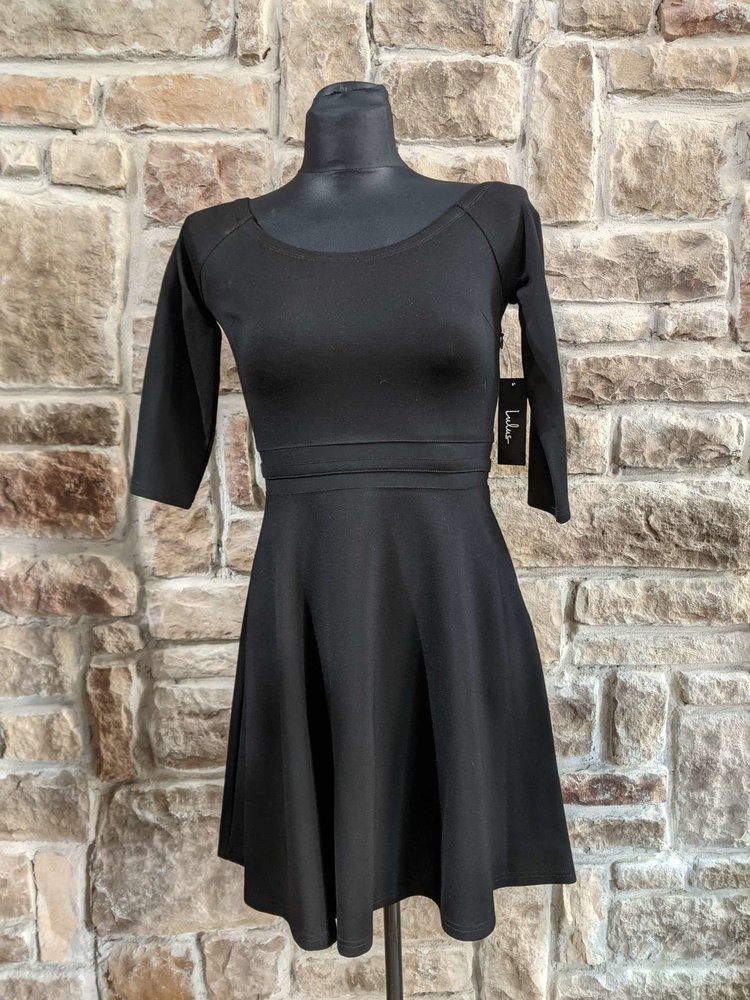 Lulus Black A-Line Dress with Illusion Waist, Size M