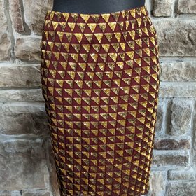 Badgley Mischka Burgundy Silk Skirt with Gold Sequins, Size 4