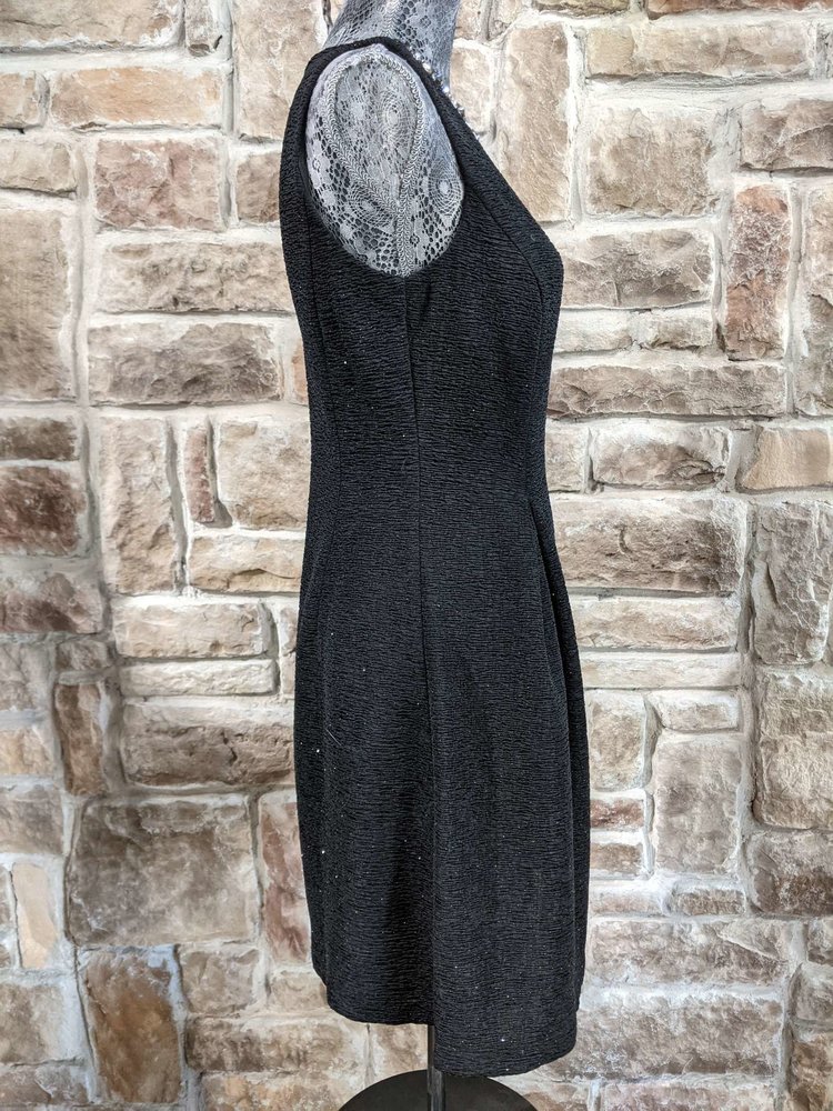 Jessica Howard Black Shimmer Sheath with Jeweled Neckline, Size 8