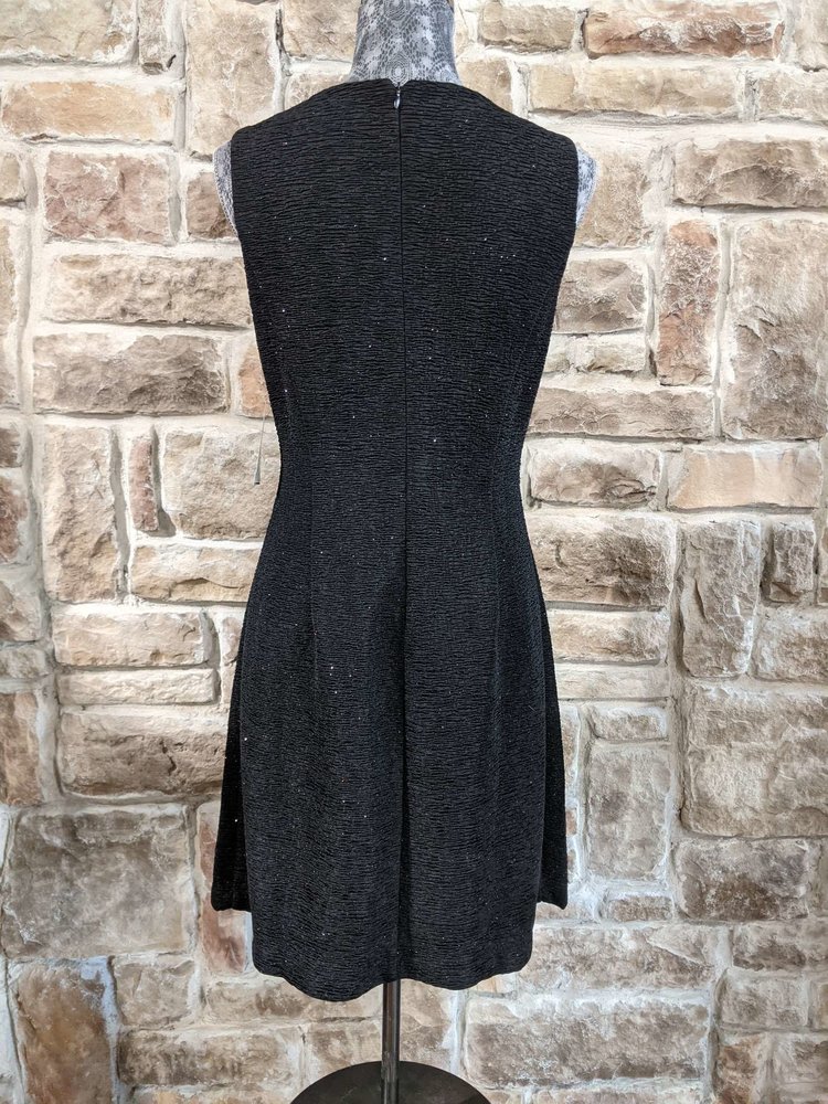 Jessica Howard Black Shimmer Sheath with Jeweled Neckline, Size 8