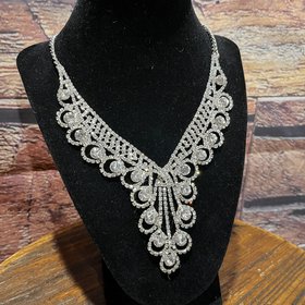 Silver Lacy Crystal Necklace with Loops and 19 Gems