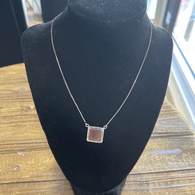 Silver Necklace with Orange Square Gem